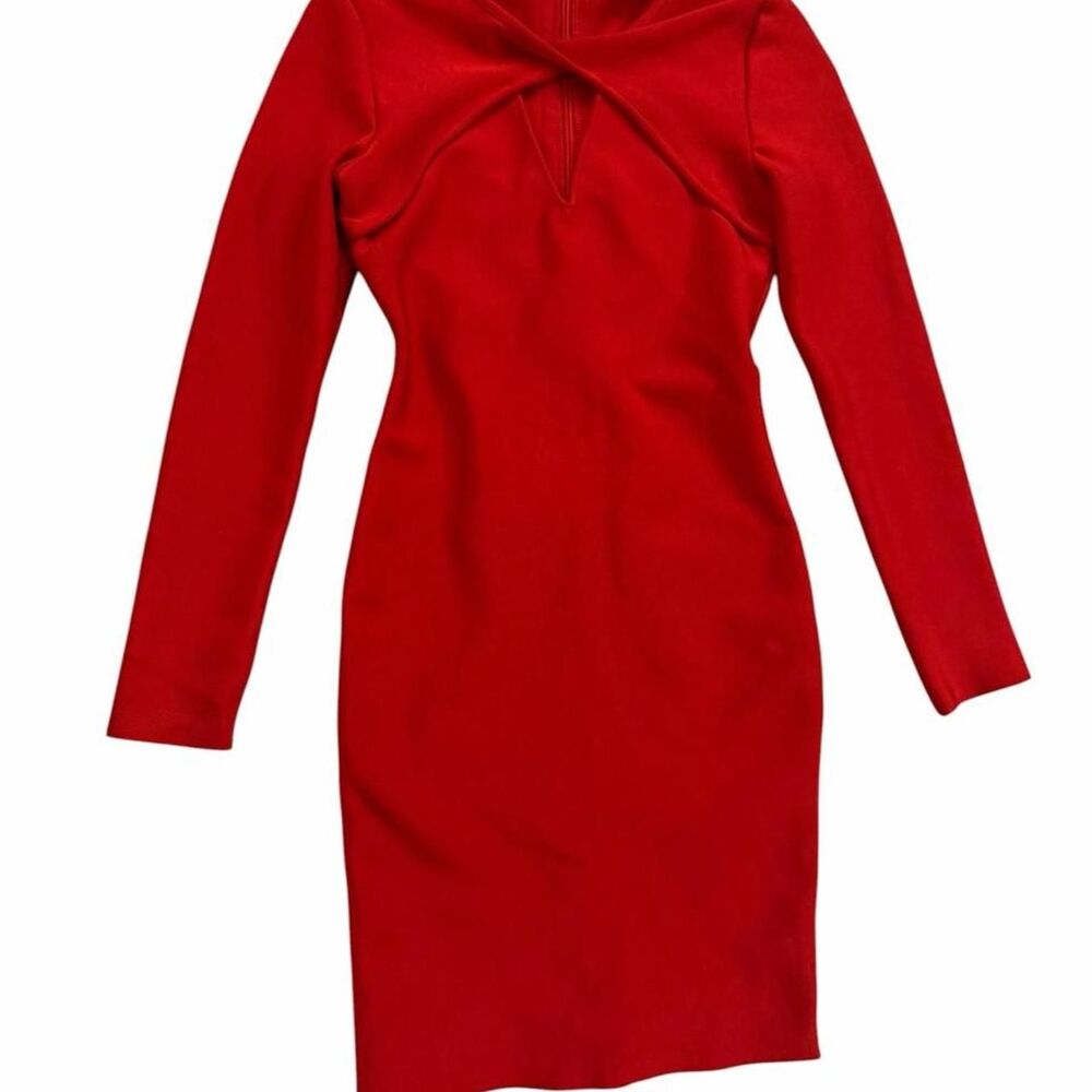 Donna Richardson Red long sleeve bodycon dress with zipper back closure